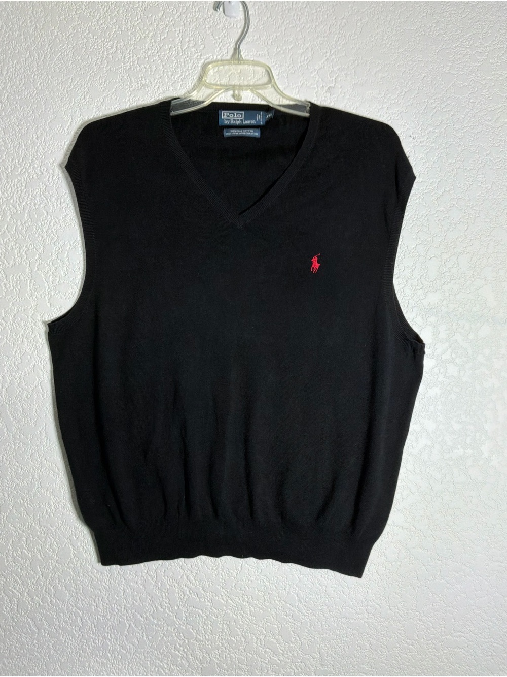 Polo by Ralph Lauren Black V-Neck Sleeveless Sweater Vest with Red Pony Size XXL